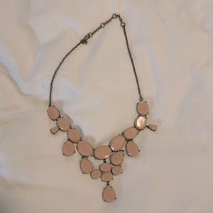 Chunky pink stone necklace with brass/gold chain